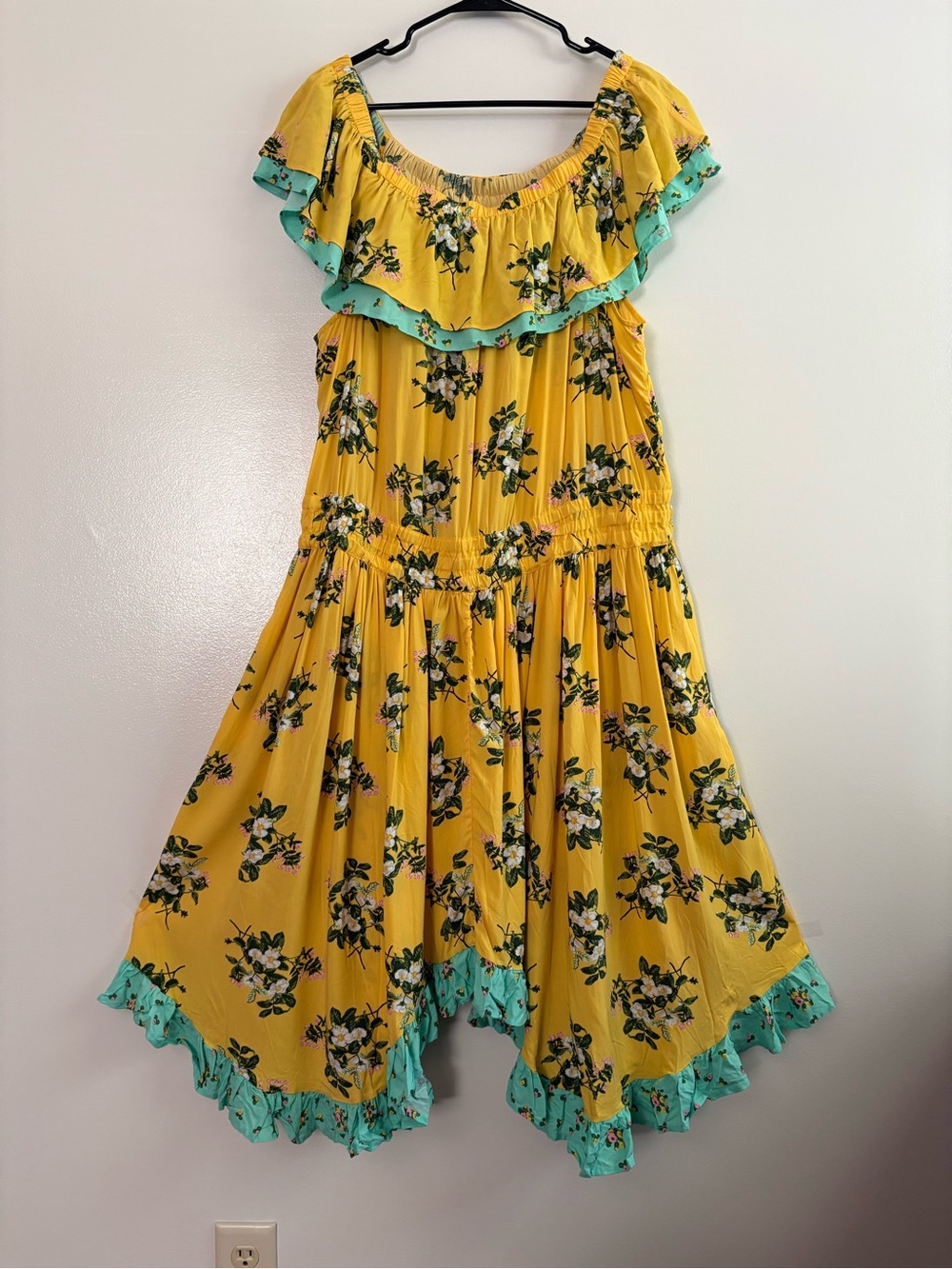 NWT Matilda Jane Hooked On A Feeling Yellow Floral Ruffle Off Shoulder Dress XXL
